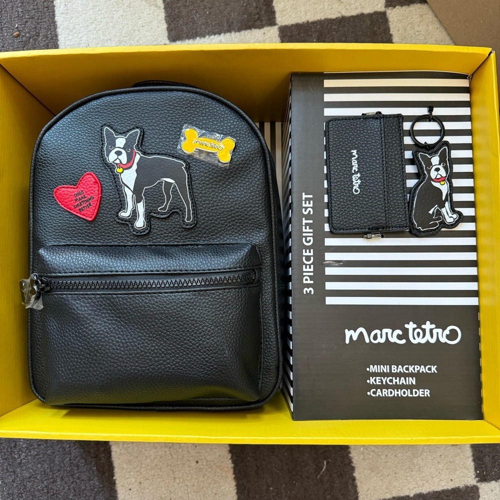 NEW French Bulldog Black Mini Backpack Giftset Marc Tetro